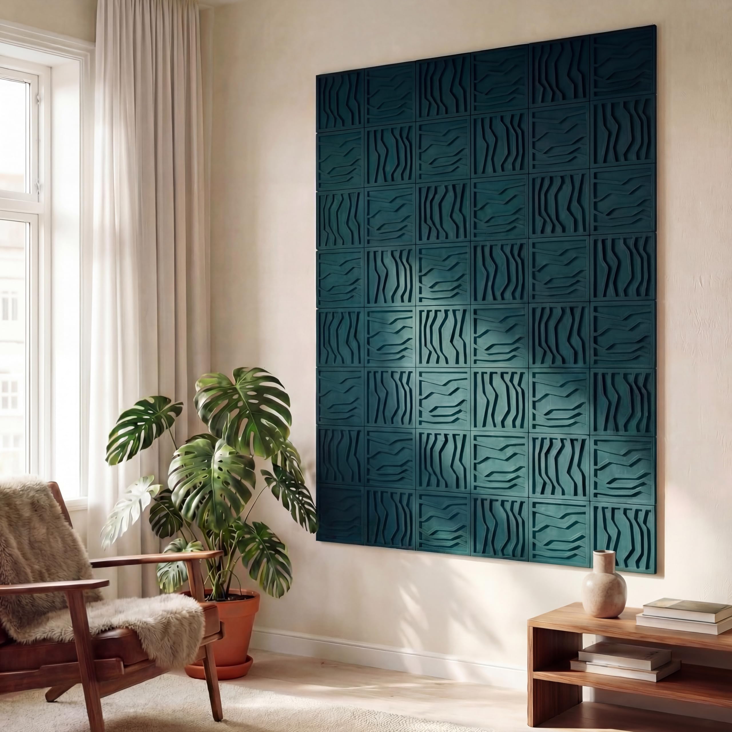 Pannelli acustici in feltro PET, set da 4 (totale 2 pezzi: 80 x 80), fonoassorbenti e decorativi, facile da parete con sistema a cunei (set da 4 pezzi, 40 x 40 cm, verde smeraldo)