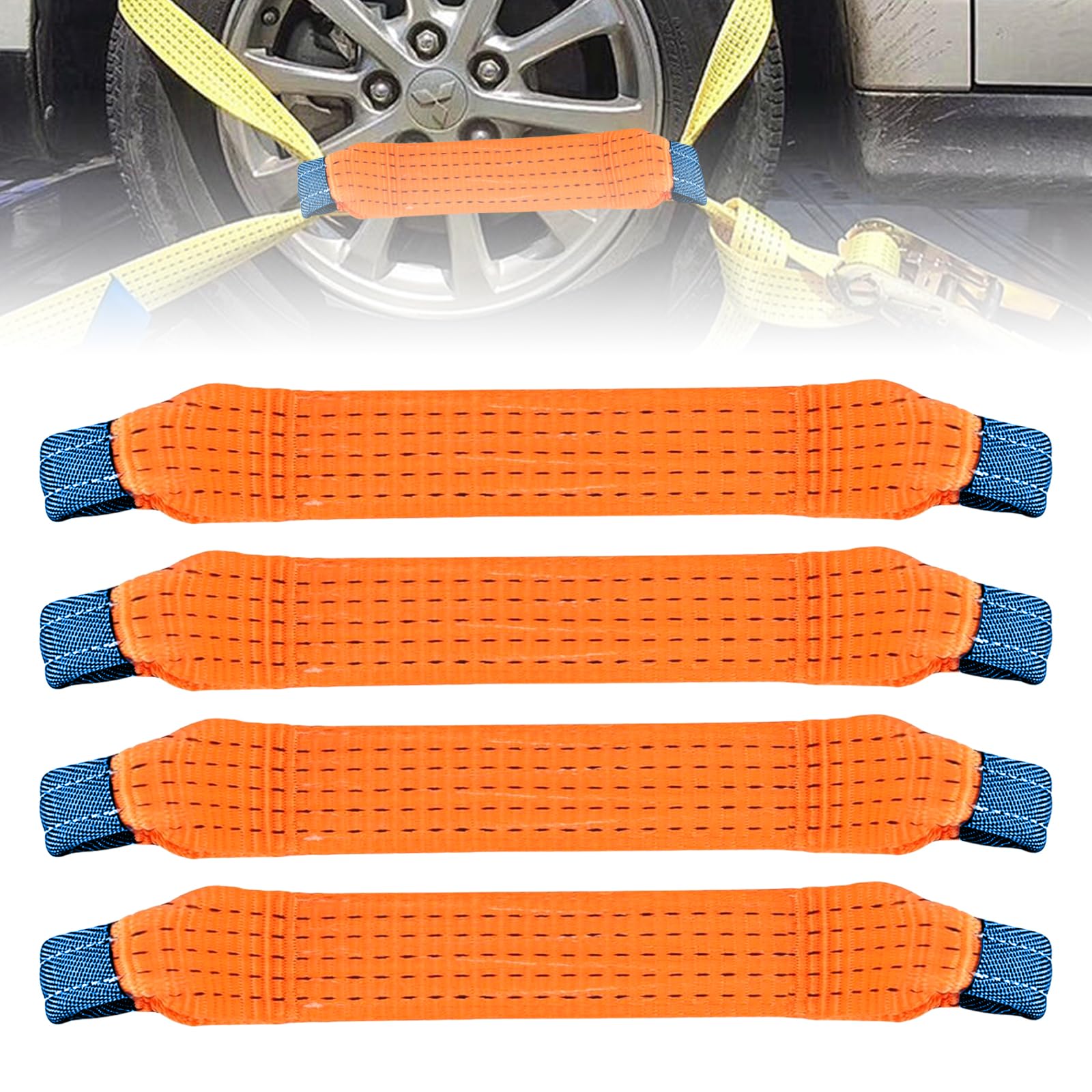 PORFOYO - Lot de 4 sangles d'arrimage transversales universelles de 50 mm x 40 cm - Sangle d'arrimage pour voiture, moto, bateau, camion, remorque - Orange - Polyester - 5 tonnes de force de serrage