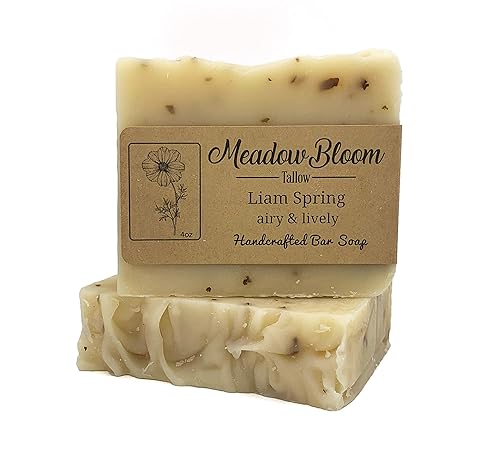 EST'D 2004 HC Meadow Bloom - Jabón en barra de sebo  romero y menta verde, paquete de 2  Hecho con barra de jabón 100% natural hecha a mano de sarga