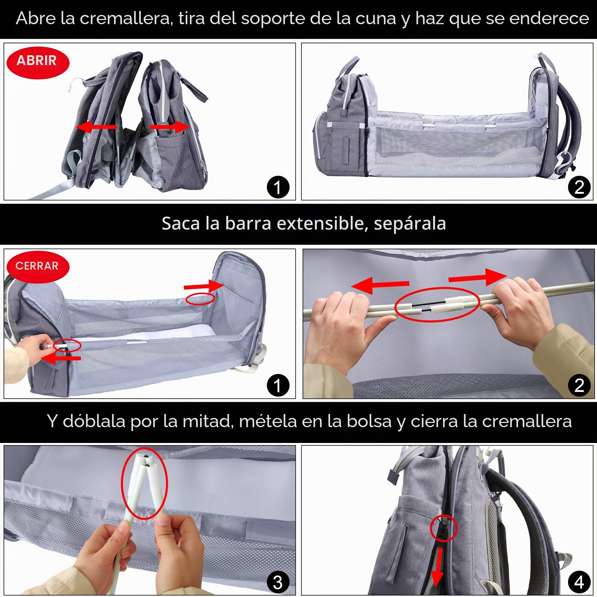 SNDMOR Mochila Cambiador, 30L Mochila Maternal Mochila Cuna Portatil Bebe con Cambiador Bebe Portatil y Correa Para Cochecito, Adecuado Para Mamá y Papá