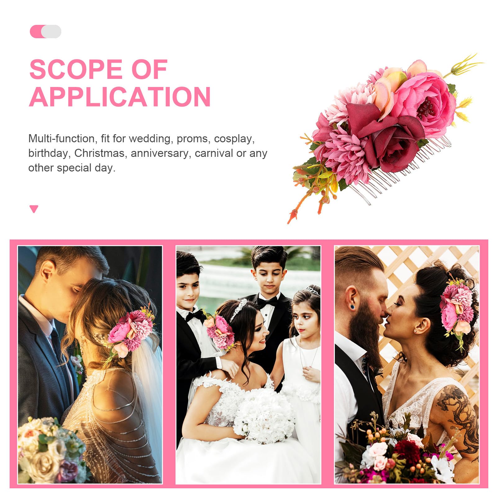 LABRIMP Peineta de Tela Flores Rosa Fucsia, Tocado Floral para Novia y Vacaciones Playa, Diseño Romántico Compacto y Liviano, Accesorio para Boda y Fiestas Obsequios
