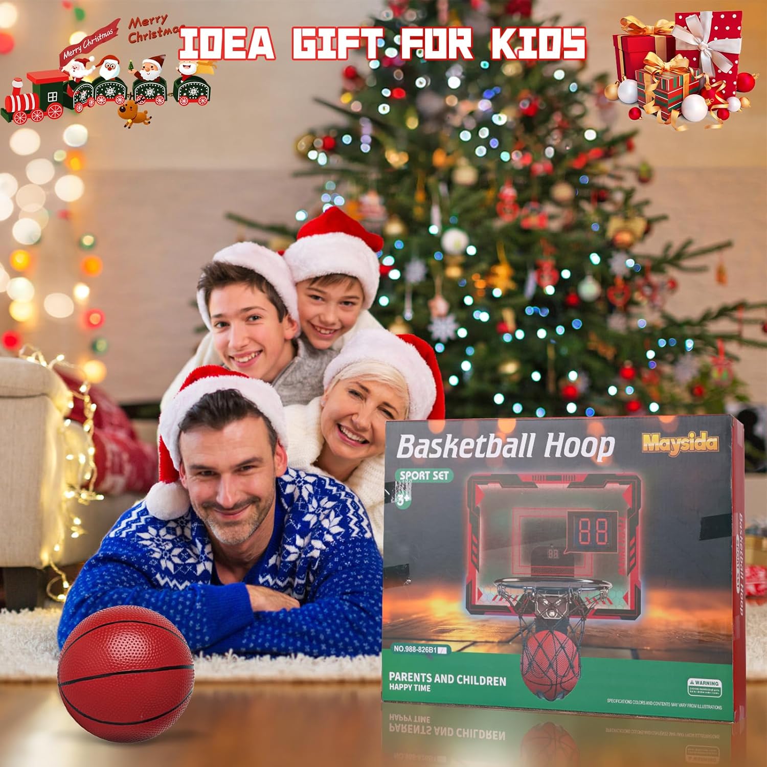 Remote Control Mini Basketball Hoop Indoor for Kids, Over Door Hoop Basketball with Electronic Scoreboard, Indoor Basketball Hoop with 4 Balls,Storage Clip&Bag,7 LED Light Toy Gift for Boy Girl 3+,Red