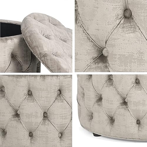 Miniatura 7 de Joveco Otomana redonda de almacenamiento, otomana tapizada con botones y parte superior extraíble, banco de almacenamiento, mesa de café,