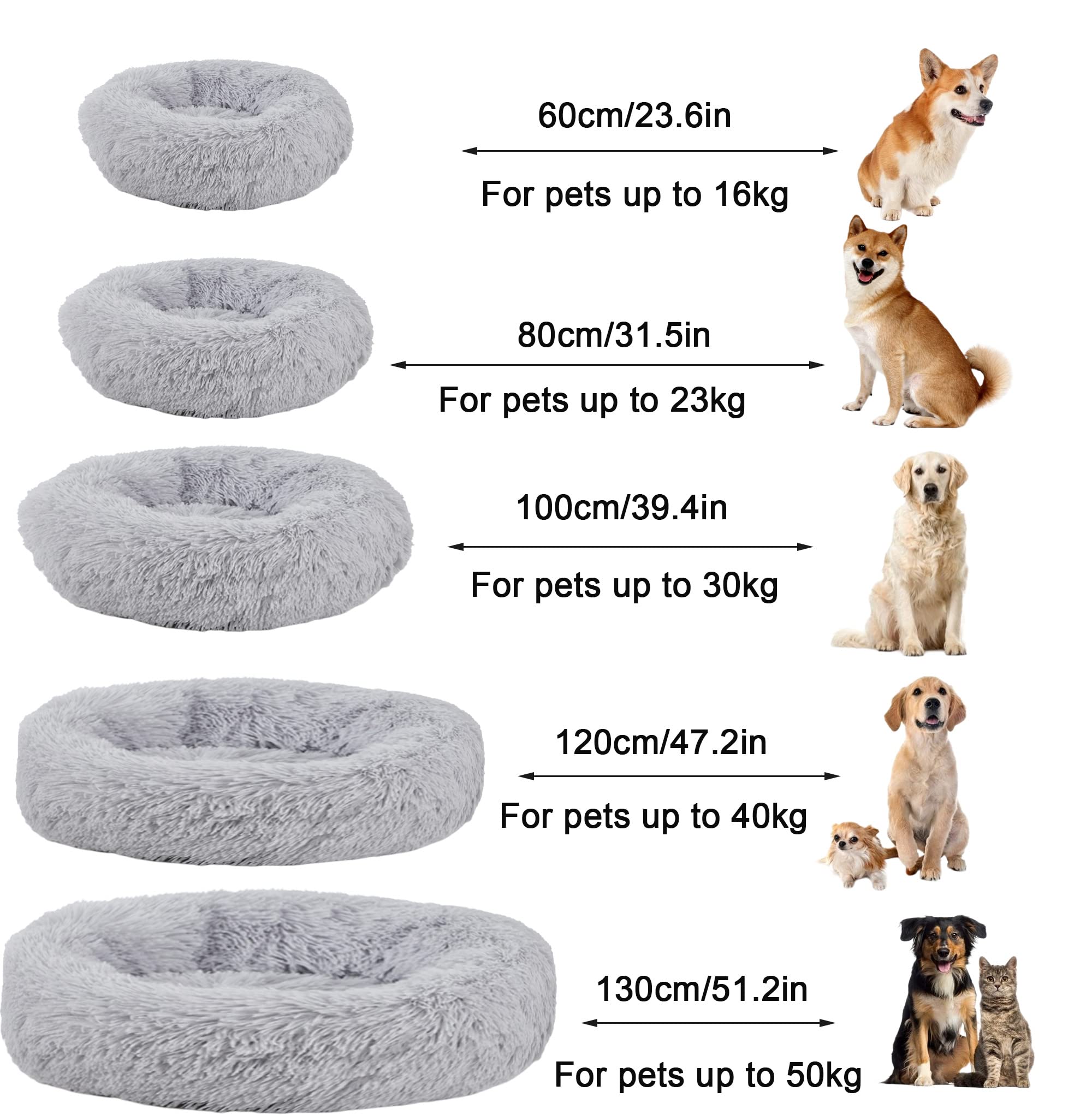 Letto Per Cani Rotondo Morbido Con Fondo Antiscivolo - Cuccia Peluche Per Cani E Gatti, 80 Cm, Marrone Chiaro - Foto 14