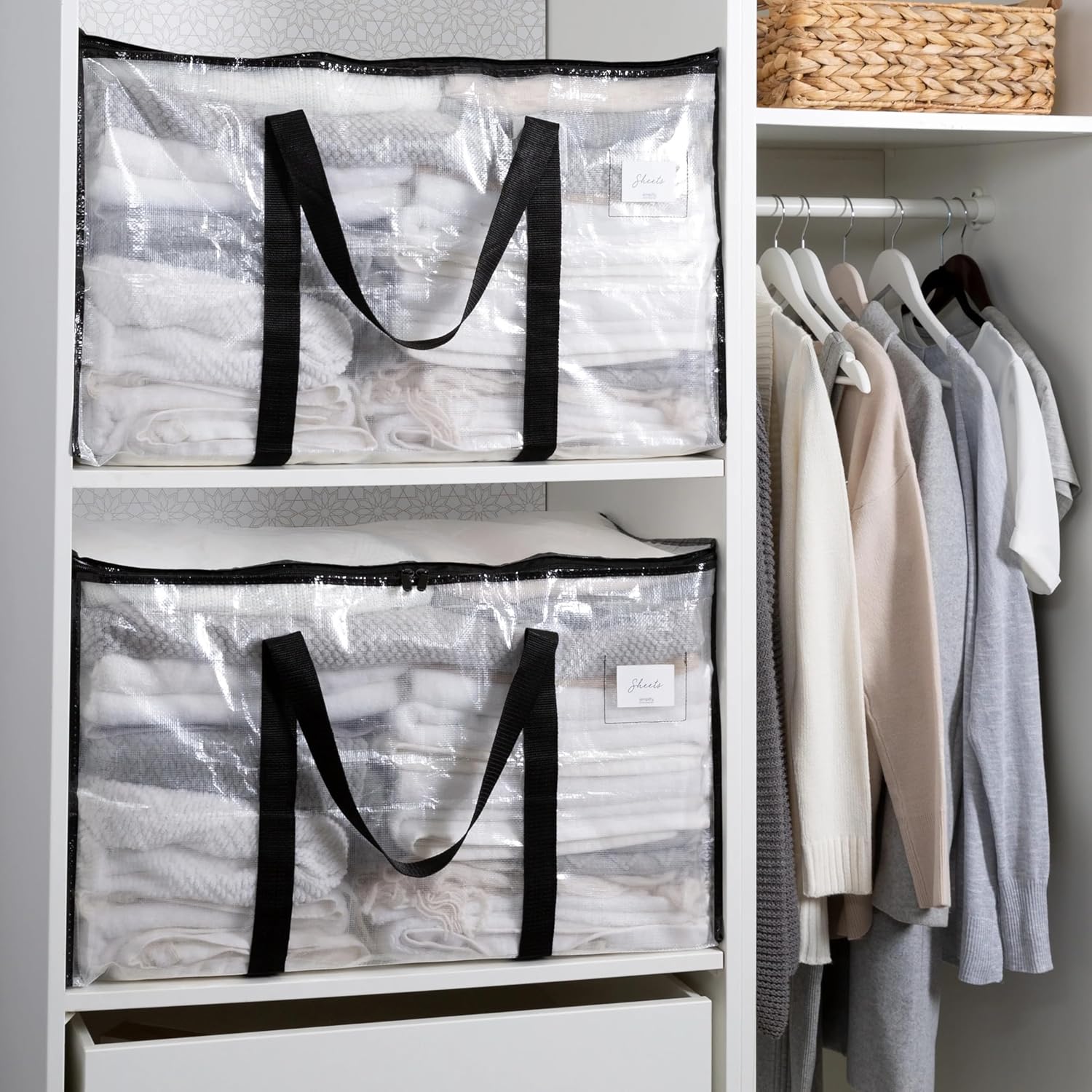 6 Pack Heavy Duty Clear Storage Bags, Extra Large Moving Bags with Double Zipper and Reinforced Handles, Waterproof Packing Totes for Clothes, Bedding, Dorm Storage - Clear