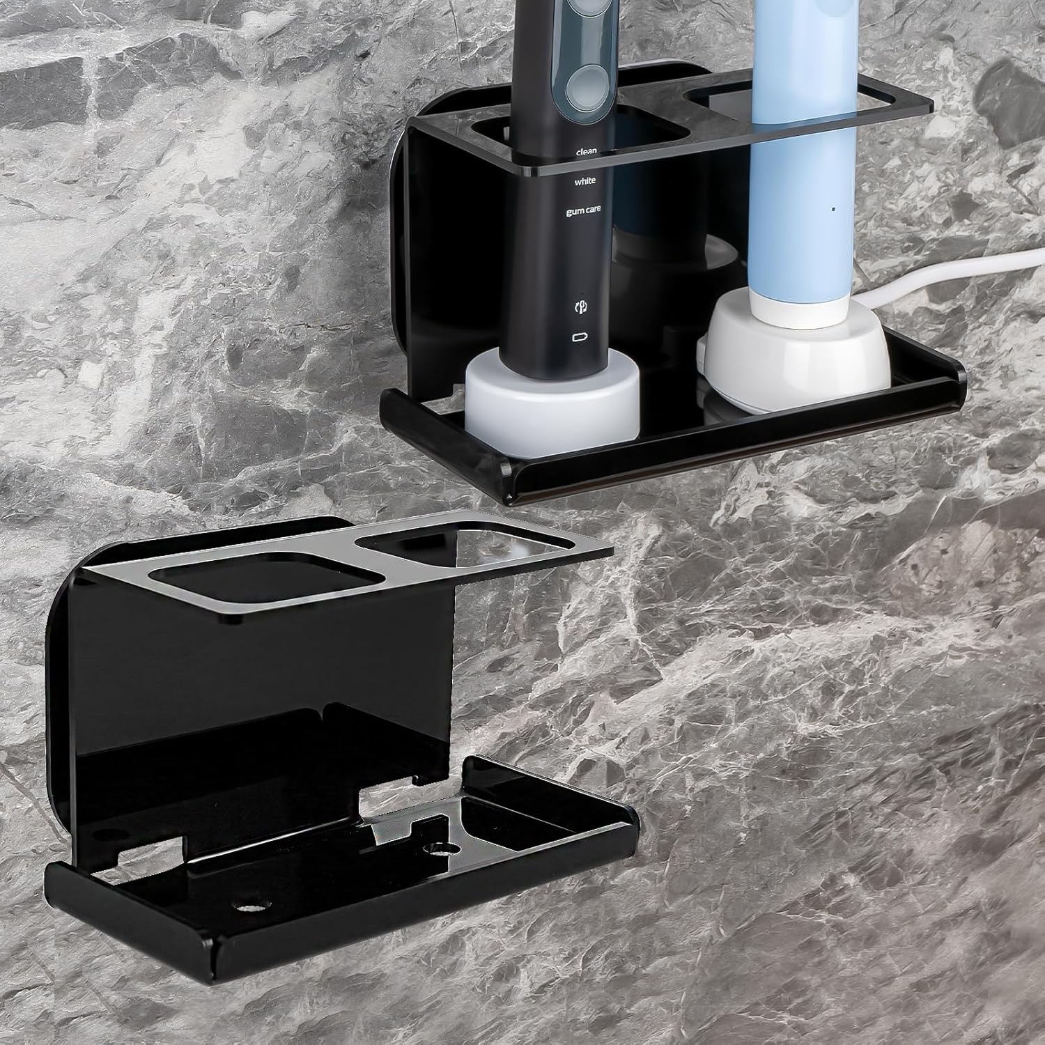 2Pack Electric Toothbrush Holder Wall Mounted, Electric Toothbrush Cord Organizer Holds 2 Chargers, Self Adhesive Electric Toothbrush Stand for Bathroom, Medicine Cabinet, Dorm(Black) 2pcs Black
