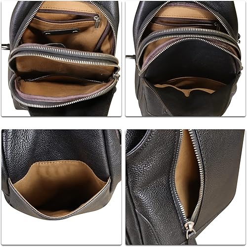 Miniatura 7 de LRTO Bolso bandolera de cuero genuino para hombres y mujeres, bolso cruzado de hombro de cuero real, bolsa de pecho, mochila