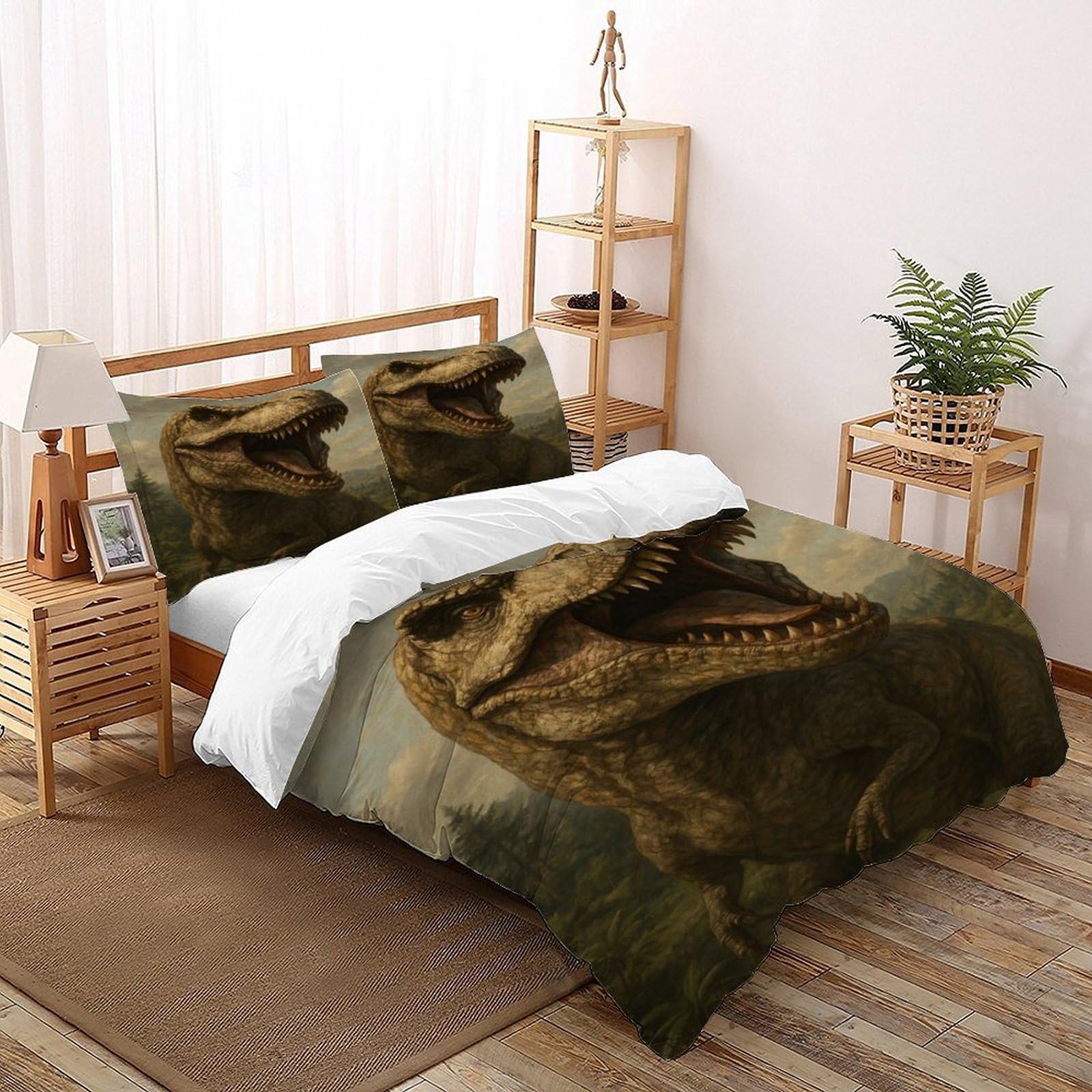 Parure de lit dinosaure 260x220 cm avec housse de couette et taies d'oreiller