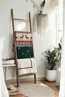 Emir&Odin Blanket Ladder – 5 Tier 60’’ inc Wooden Blanket Ladder, Living Room Home Decor, Wall Decorative Ladder Shelves, for Livingroom Furniture (Antique Walnut -)