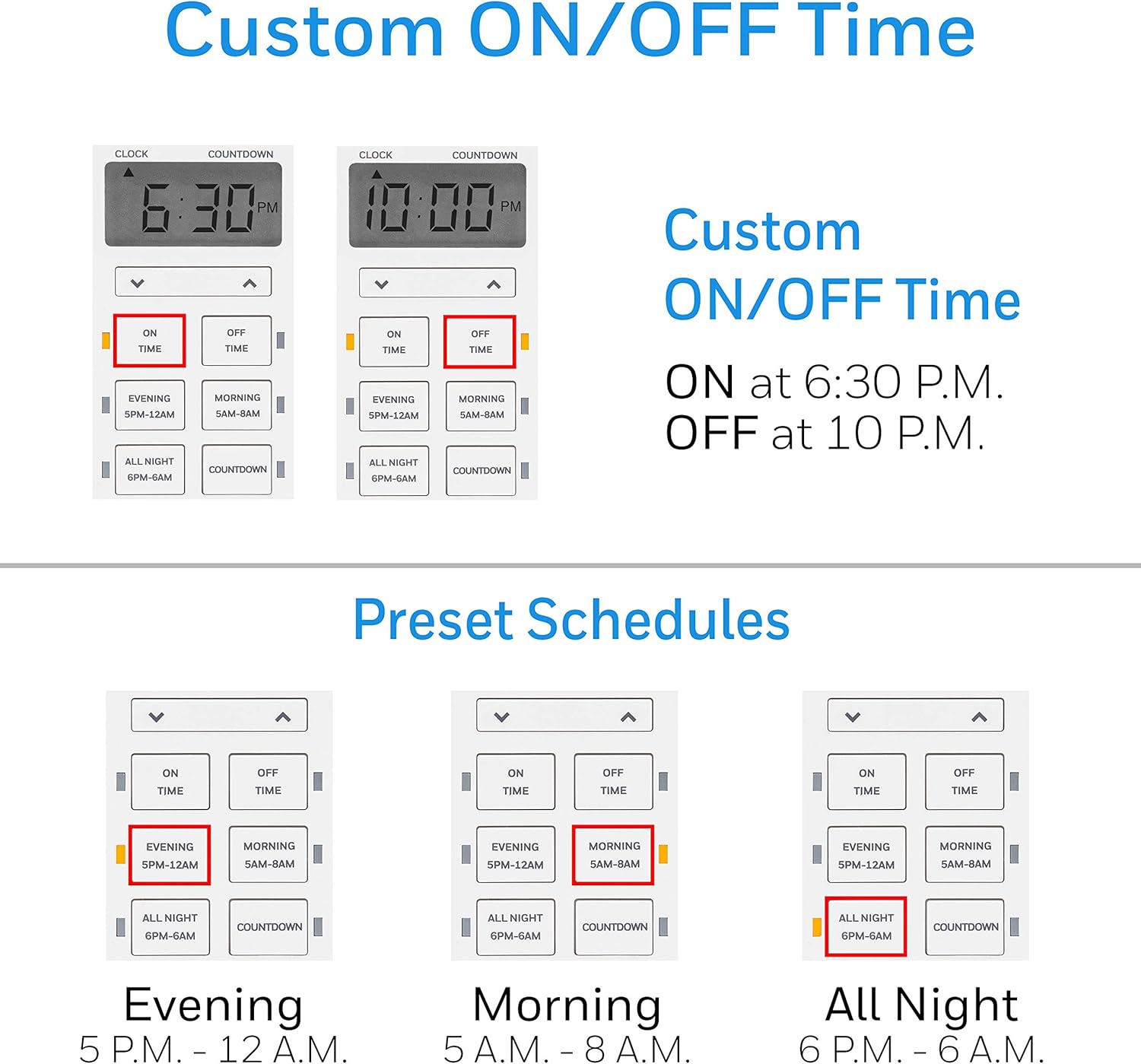 UltraPro Indoor Plug-in Digital Timer, ON/Off Button, Custom Settings, Presets/Countdown, 2 Polarized Outlets, Ideal for Lamps, Hard-to-Reach Lighting, Seasonal, LED, 45183 - - 