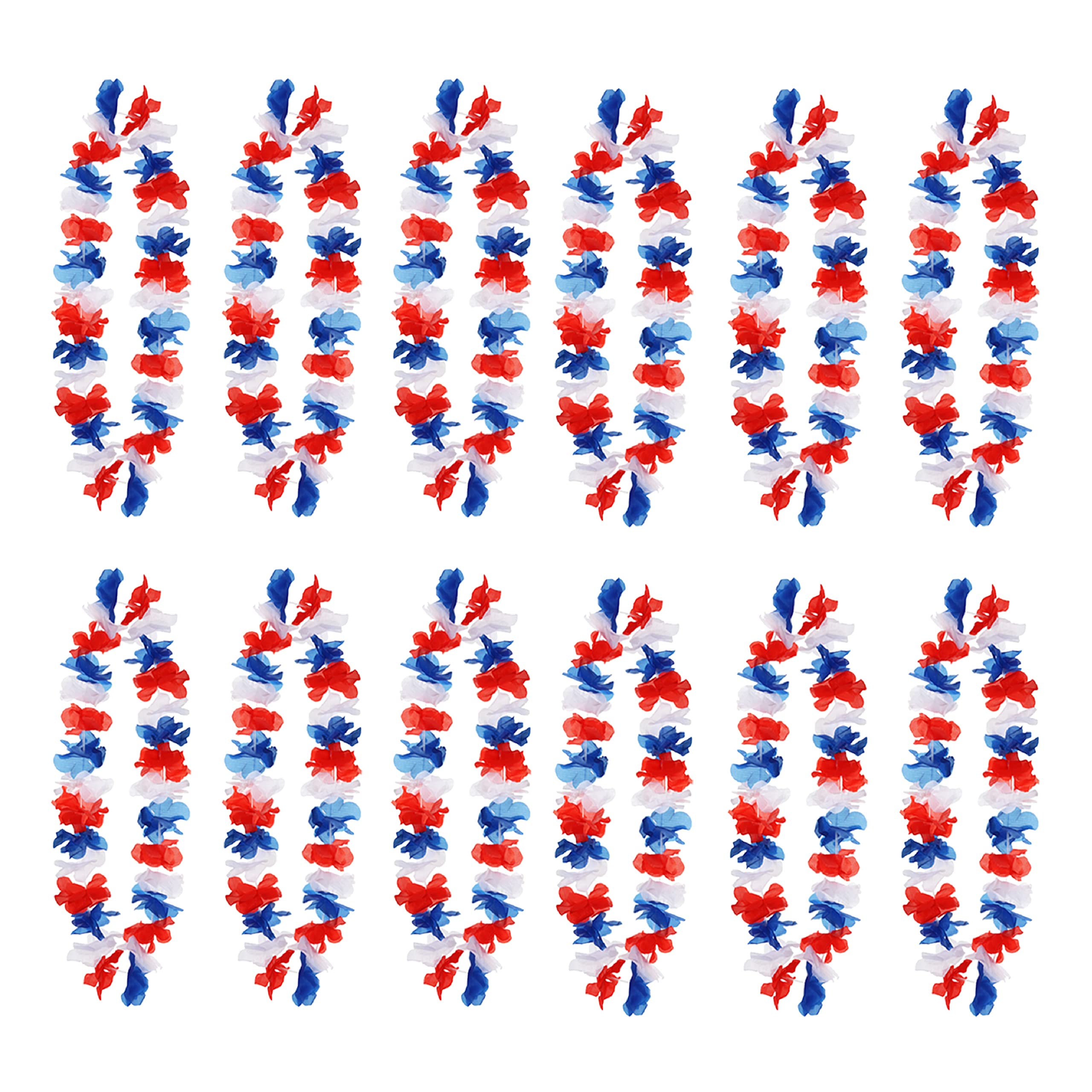VE Day Union Jack Lei - Pack of 12 - Red, White & Blue Hawaiian Flower Lei Necklace - Perfect for the King's Coronation, British Themed Parties & Fancy Dress Events — image 1