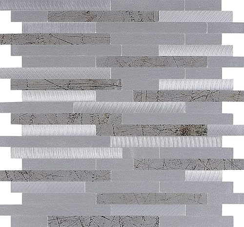 YMMXGE Azulejos de 10 hojas para salpicaduras de despegar y pegar, metal de piedra de mármol, azulejos de mosaico de aluminio mezclado de PVC para