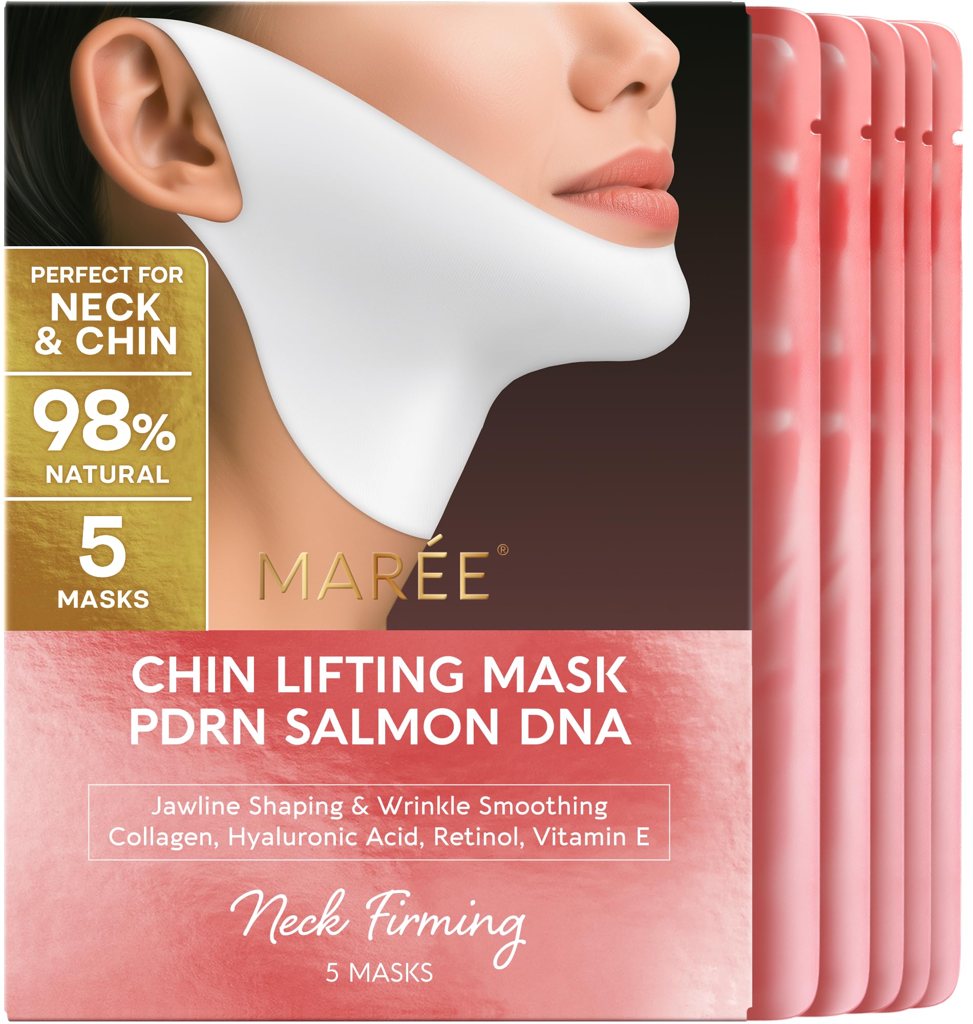 MAREE V Line Lifting Mask with PDRN Salmon DNA – Deep Collagen Face Mask for Women – Jawline Shaper Facial Masks with Retinol – Tightening & Firming