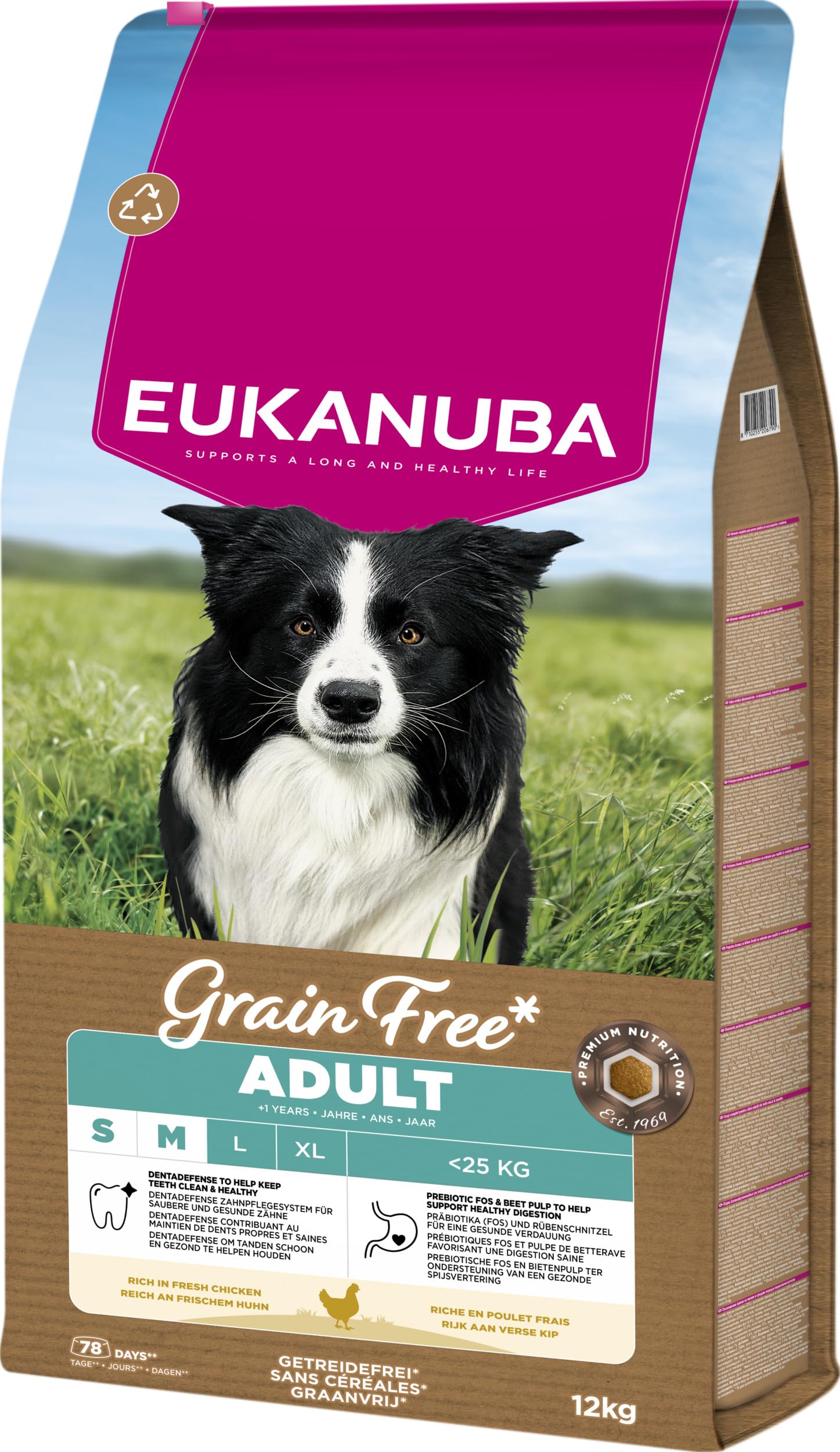 EUKANUBA Cibo secco per Cani senza cereali con pollo fresco per razze di taglia piccola e media - Alimento secco premium privo di cereali per Cani adulti, 12 kg