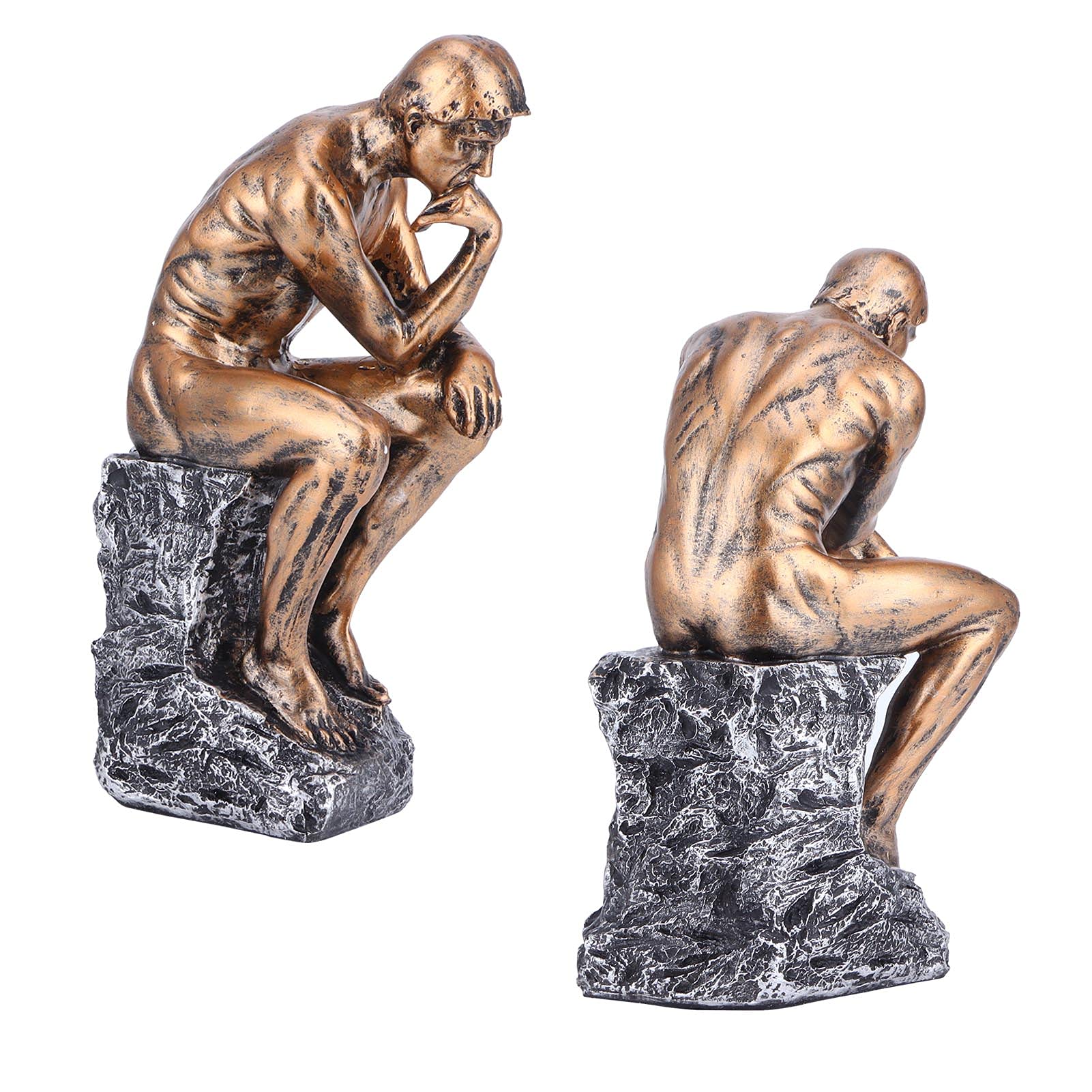 HERCHR Estatua del Pensador, el Silencio es Estatua Dorada Escultura del Pensador Creativos Figura Abstracta para el Ornamento de la estantería de la Oficina en el hogar(Bronce)