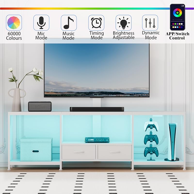 63" W TV Stand with Mount,LED & Charging Station for 55,65,75" TV image 3