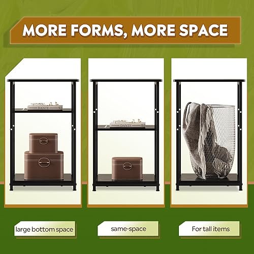 Miniatura 4 de WLIVE Mesa auxiliar, mesa auxiliar pequeña, mesita de noche ajustable de 3 niveles con marco de metal resistente, mesita de noche alta para