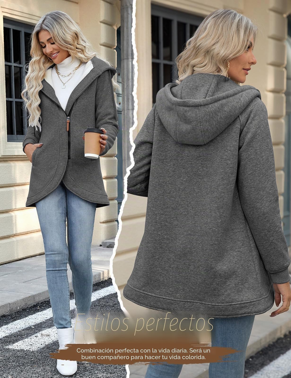 Lonya Sudadera con Capucha para Mujer Abrigo con Forro Polar Chaqueta Cremallera Invierno Cazadora Deportivo de Manga Larga Hoodie Chandal con Bolsillo