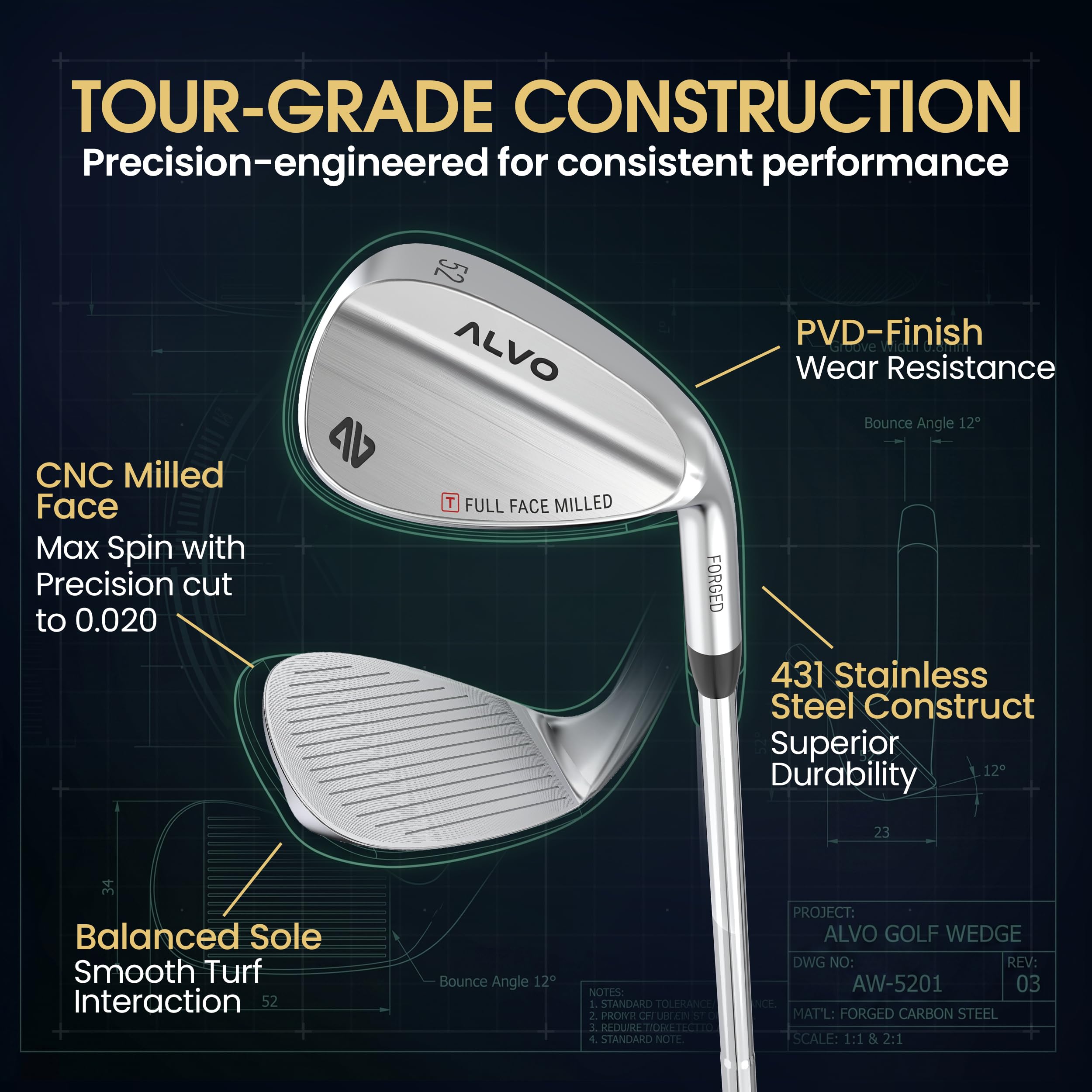 Amazon | ALVO GOLF プレミアムゴルフウェッジ 52 56 60セットまたは
