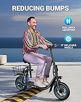 Vista 3 de Gyroor C1 PRO - Patinete eléctrico de 450 W con amortiguadores duales para adultos, hasta 25 millas 18.6 MPH, scooter eléctrico de 12 pulgadas