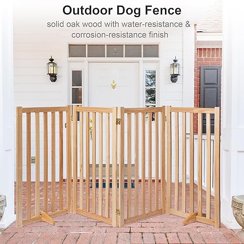 Miniatura 7 de Puerta independiente extra alta de 36 pulgadas de altura para mascotas, valla de seguridad plegable de madera maciza con 2 pies de apoyo, ideal para