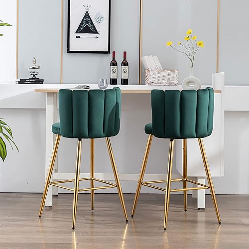 Vista 6 de Velvet - Taburetes de bar de 30 pulgadas de altura de barra, juego de 4 taburetes de cocina modernos, sillas tapizadas con patas doradas para isla