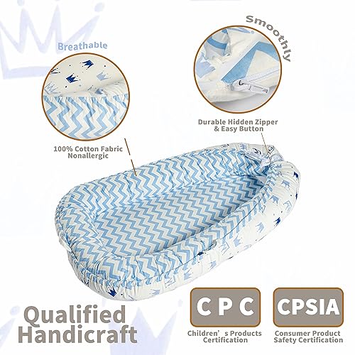 Miniatura 5 de Funda para tumbona de bebé, 100% algodón, transpirable y suave, asiento de piso infantil de 0 a 24 meses para viajes, relajante, portátil y