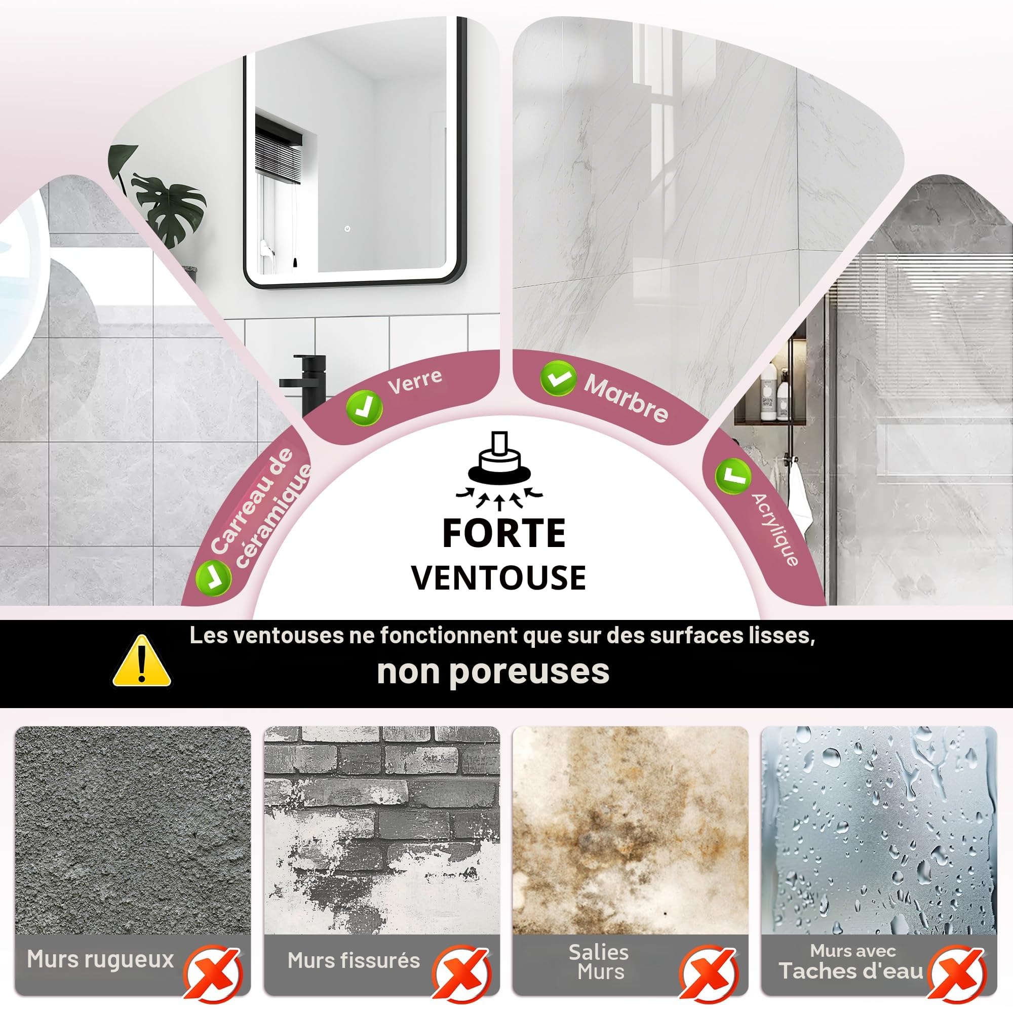 MOMOKUBA Miroir grossissant avec éclairage, Miroir 30x avec Ventouse, Couleurs Lumineuses et à intensité Variable, pour Maquillage de précision, Miroir Mural ou de Table pour Salle de, Blanc