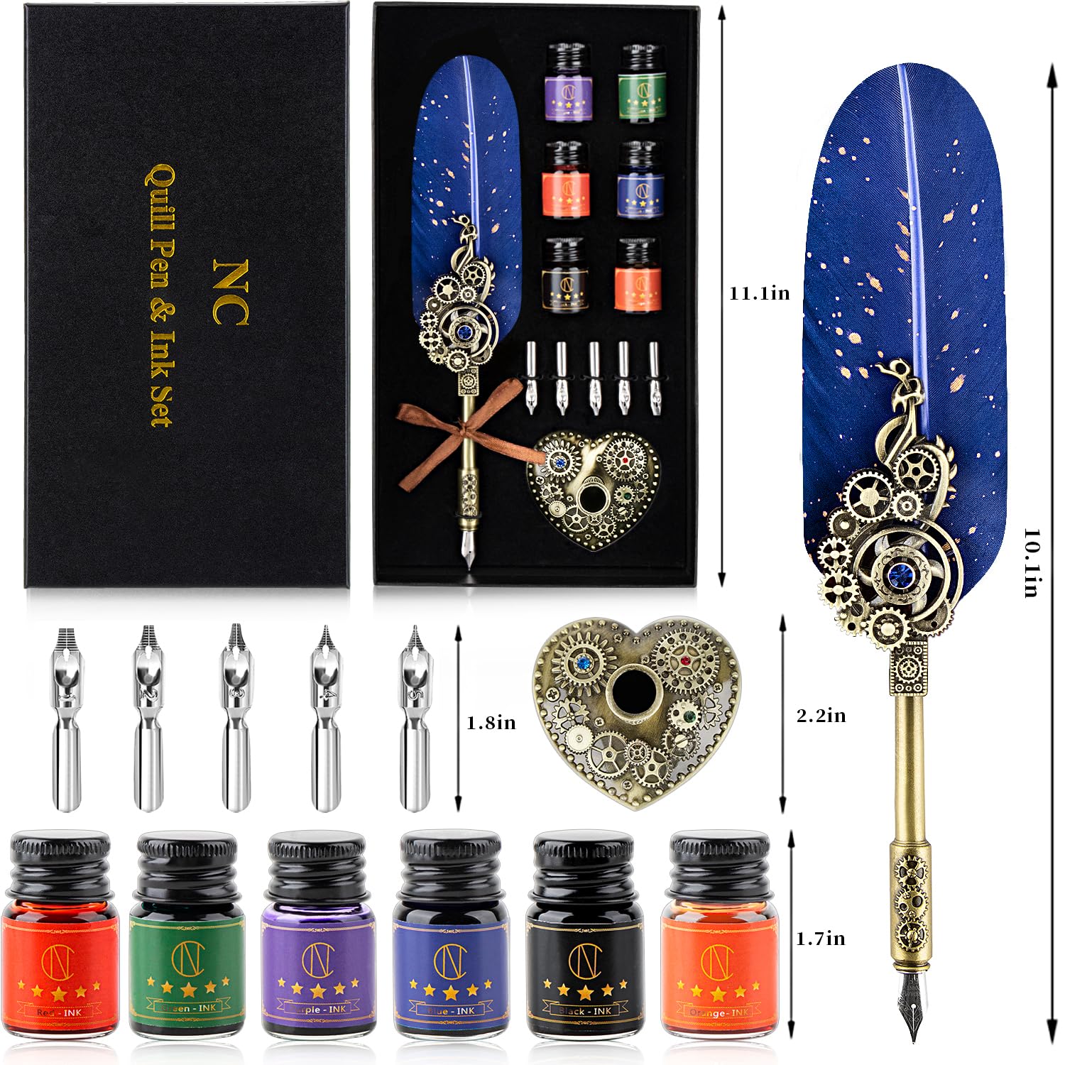 AIYNC Feather Pen & Ink Set – Calligraphy Quill Pen With 5 Ink Colors & Nibs For Writing Letters