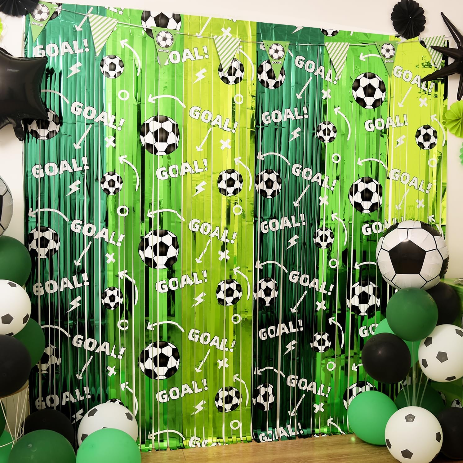 Soccer Party Decorations, Including 2 Pack Soccer-Printing Party Streamers, 26pcs Soccer Balloons & 1pcs Garland Banner for Sport Themed Photo Backdrop Supplies