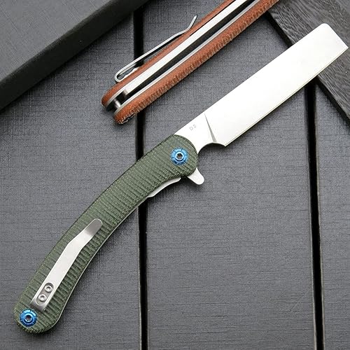 Miniatura 4 de Eafengrow EF939 Cuchillo plegable, hoja de acero D2 con mango de micarta EDC para trabajo de campamento (verde micarta)