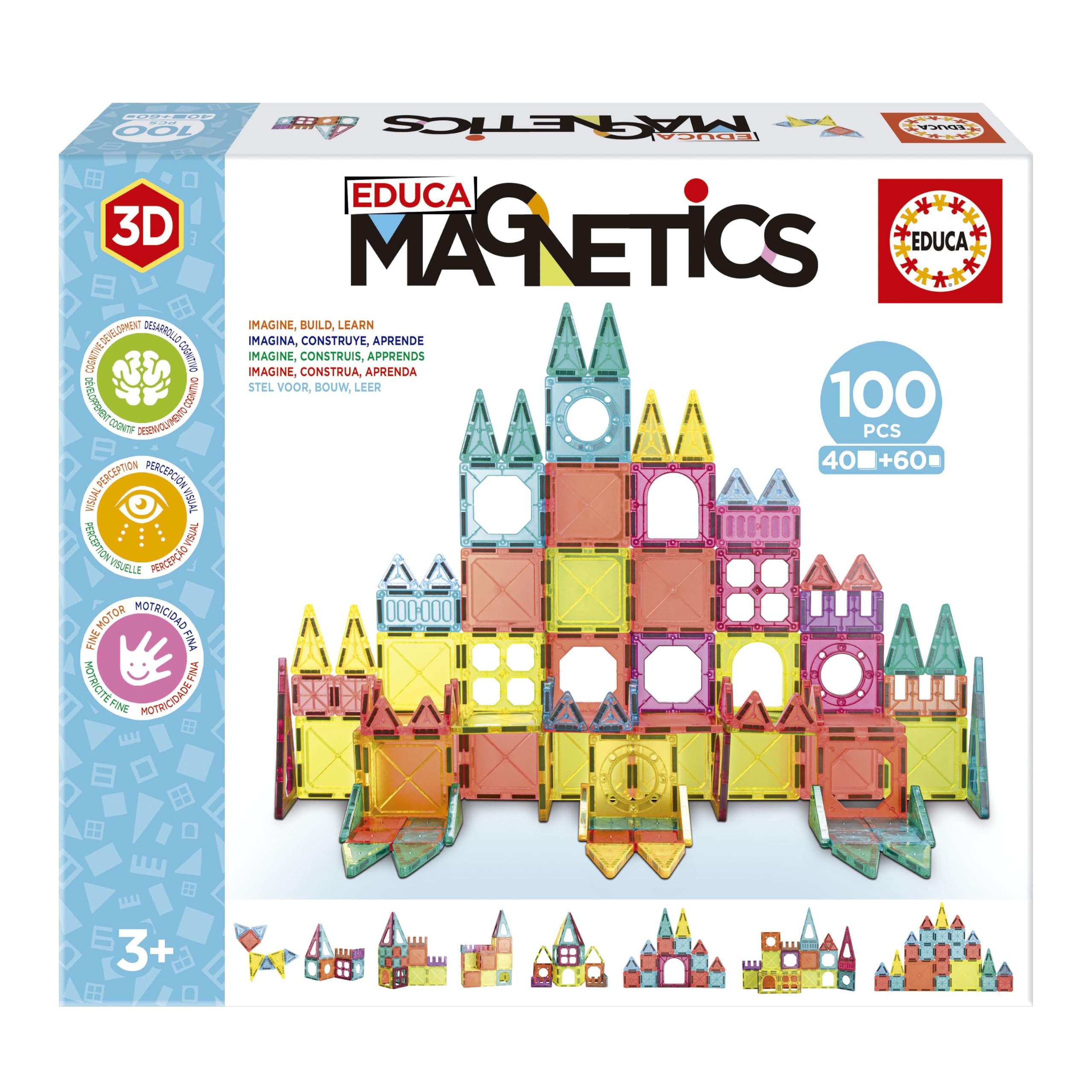 Educa - Magnetics 100 Teile magnetische 3D-Bausteine für Kinder | Lernbaukasten mit geometrischen Formen und Farben | +3 Jahre (20878)