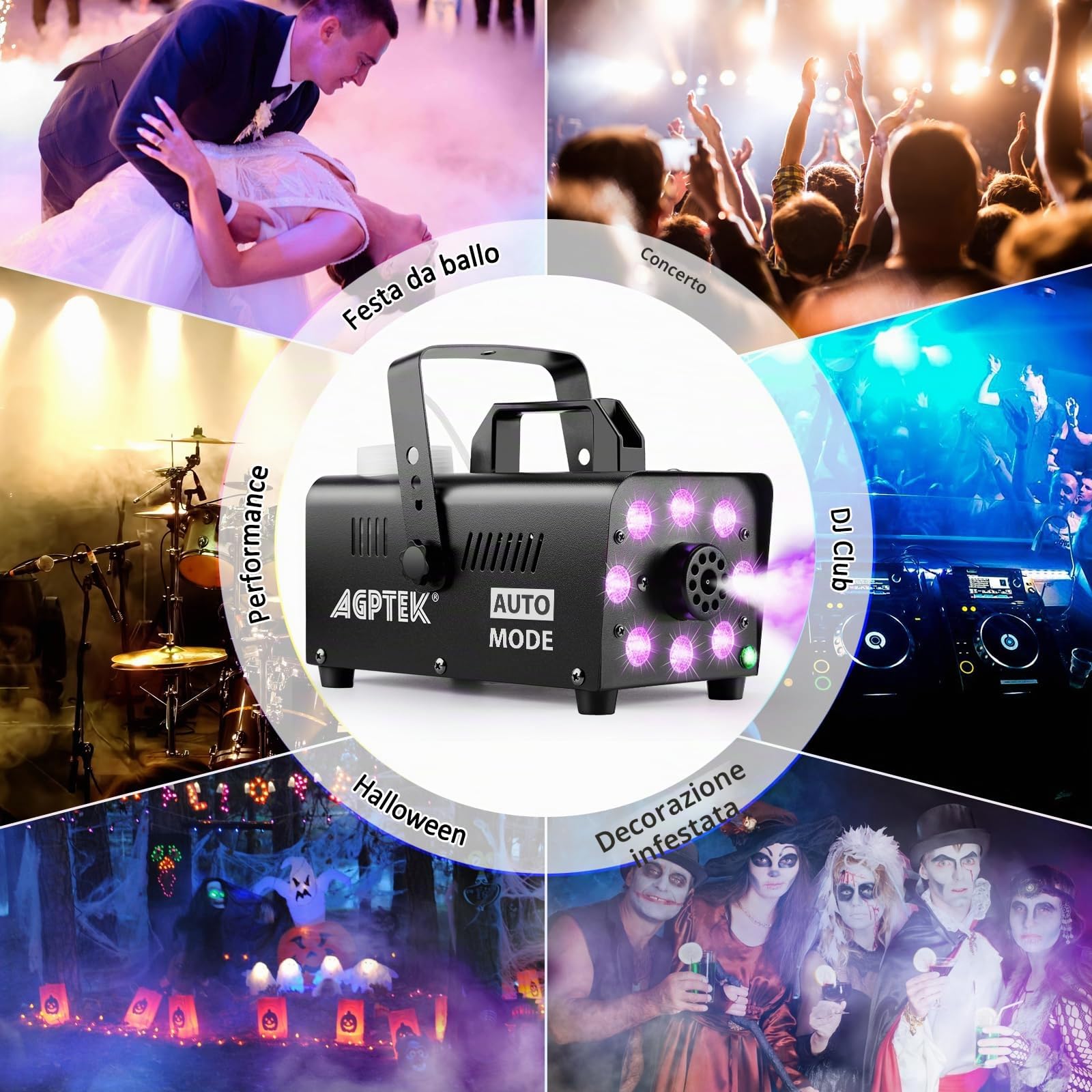 AGPtEK Macchina del Fumo 500 W 2000CFM 13 LED RGB Telecomando