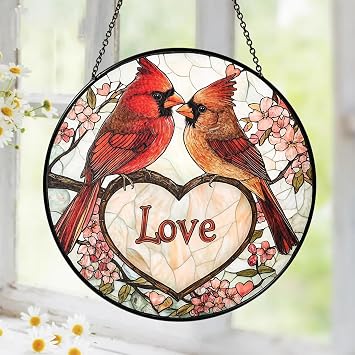 Cardinal Suncatcher Stained Glass Window Hanging Decor, for Couples, Birthday for Women Bird Lovers, Cardinals Memorial Gifts for Loss of Loved One Remembrance Gifts