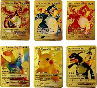 6pcs Charizard Vmax Gold Card, Collector's Rare Metal Card, Suitable for DX GX Metal Plated Series, Rainbow Rare Charizard...