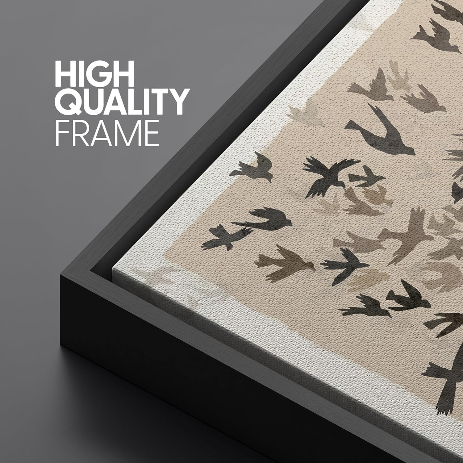SIGNFORD Extra Large Framed Canvas Neutral Birds in Flight Minimalist-Inspiredwork Illustrations Modern Art Calm Warm for Living Room, Bedroom, Office - 60"x30"