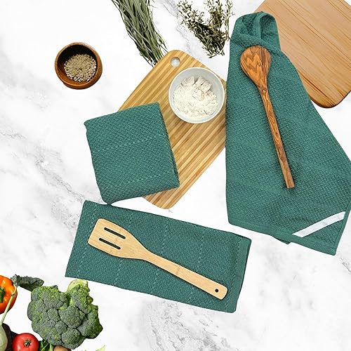 Miniatura 3 de Serafina Home Toallas de Mano para Platos de Cocina Verde Esmeralda Oscuro de Gran Tamaño 28" x 18" pulgadas, Paño 100% de Algodón, Limpieza Suave