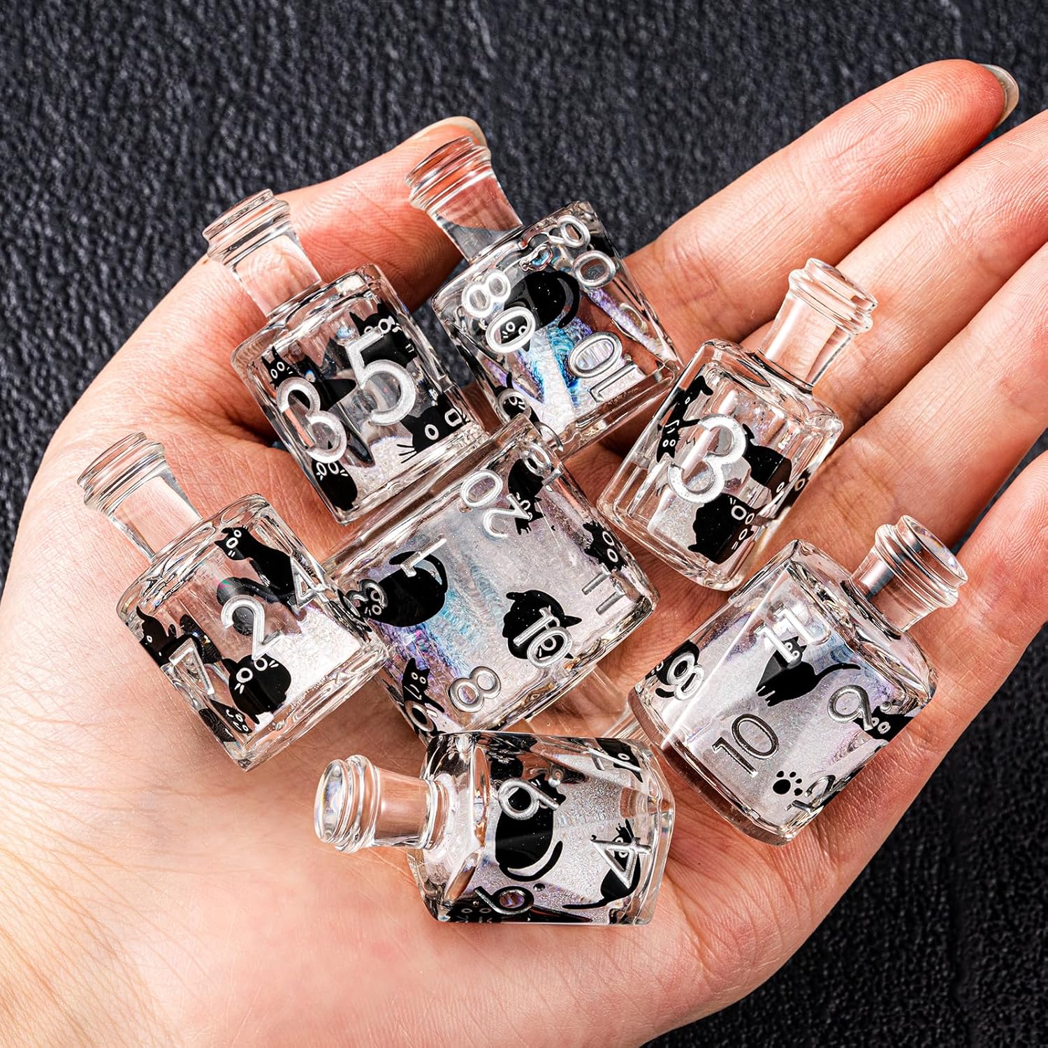 Resin Polyhedral Dice Set for DND & RPG – Potion-Inspired Liquid Core Design with Sharp Engraved Numbers, Complete 7-Piece Set