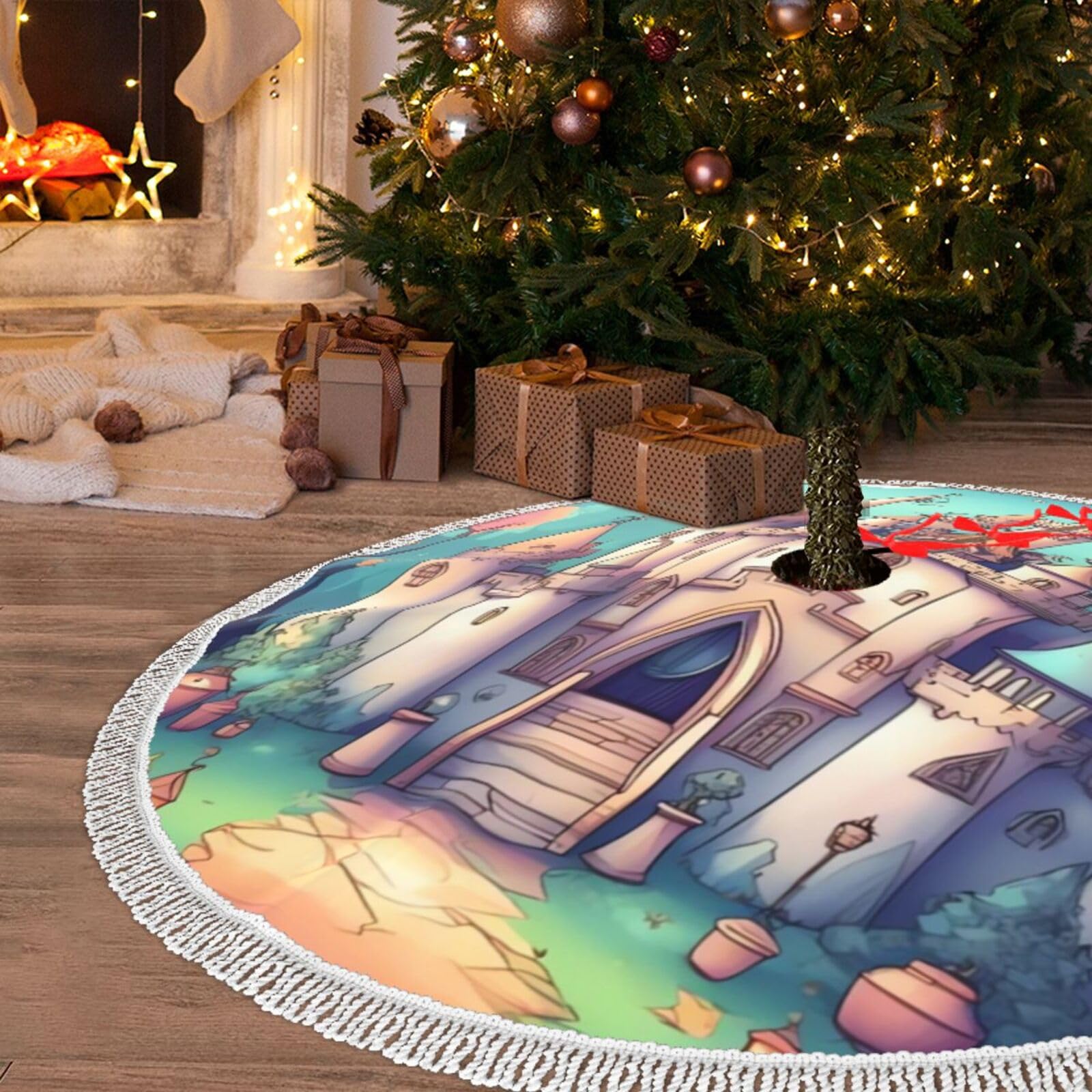 Jupe de sapin de Noël douce pour sublimer les cadeaux au pied de l'arbre en famille