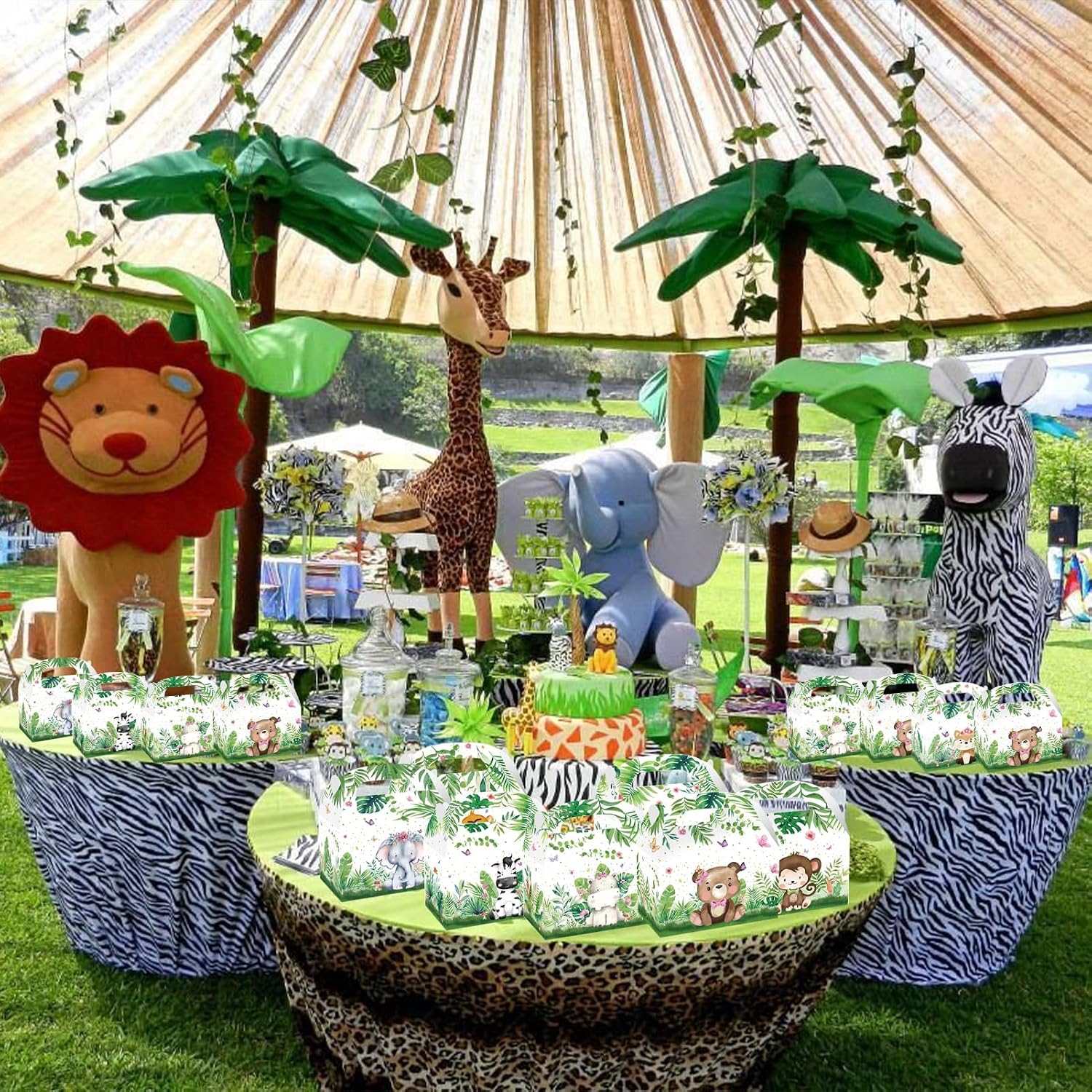 Cieovo 24 Pack Jungle Safari Animals Party Favor Cardboard Treat Box Zoo Animals Party Gift Boxes Children Birthday Party Goody Bags Treat Boxes for Safari Jungle Theme Birthday Baby Shower Supplies