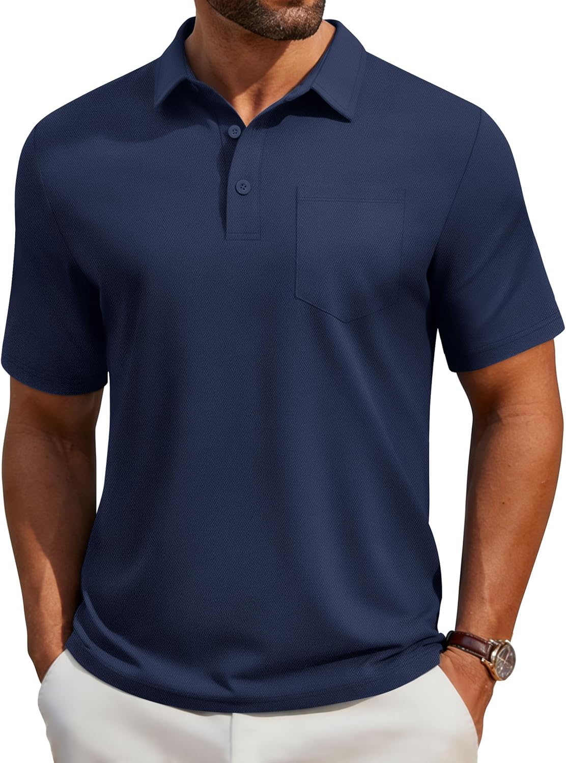 Cotrasen Polo Shirts for Men Cotton Pique Short Sleeve Golf Shirts with Pocket Classic Casual Moisture Wicking Polos