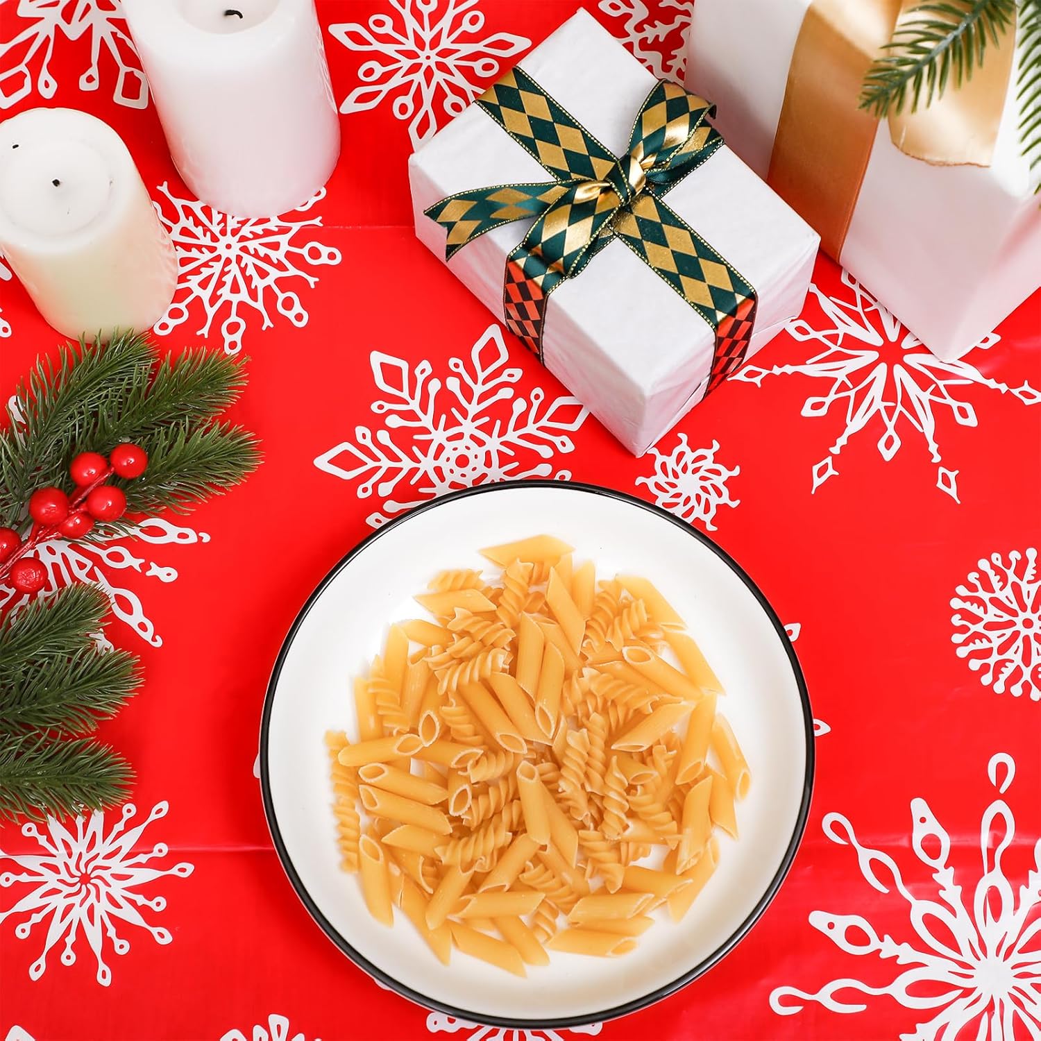 Hosuly 100 Feet x 40 Inch Christmas Snowflake Tablecloth Roll Rectangle Disposable Plastic Tablecloth Winter Table Cover Roll for Holiday Xmas Home Picnic Party Decorations Supplies - Image 4