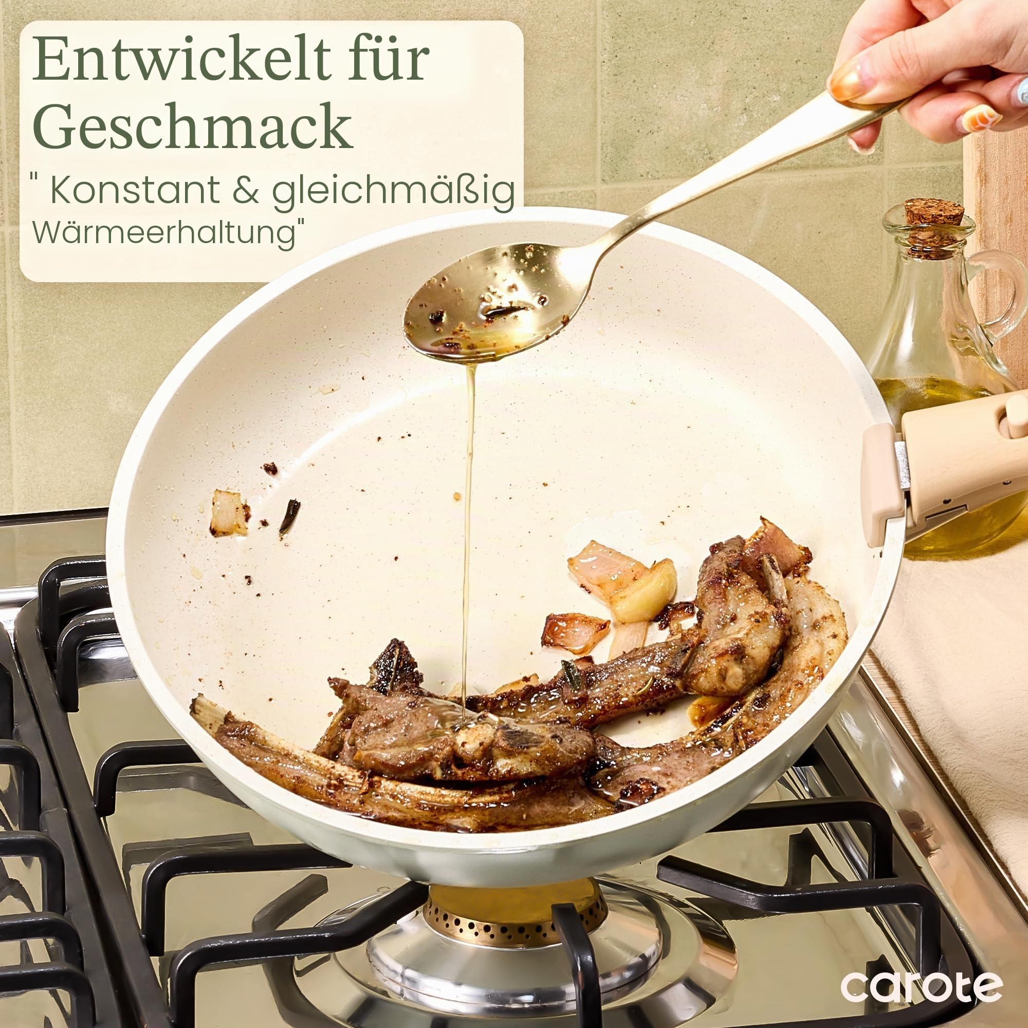 CAROTE Topf- und Pfannenset, 11-teilig, Antihaft-Kochgeschirr-Set Mit Abnehmbarem Griff, Induktionsgeeignet, Für Wohnmobil