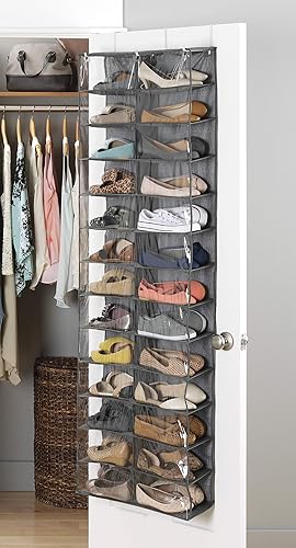 Miniatura 2 de Whitmor Estantes para zapatos sobre la puerta – 26 secciones – Estantes de zapatos para colocar sobre la puerta de color gris