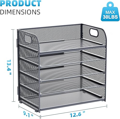 Miniatura 3 de Marbrasse Bandeja organizadora de papel, organizador de archivos de malla de 5 niveles con asa, organizador de escritorio clasificador de papel para