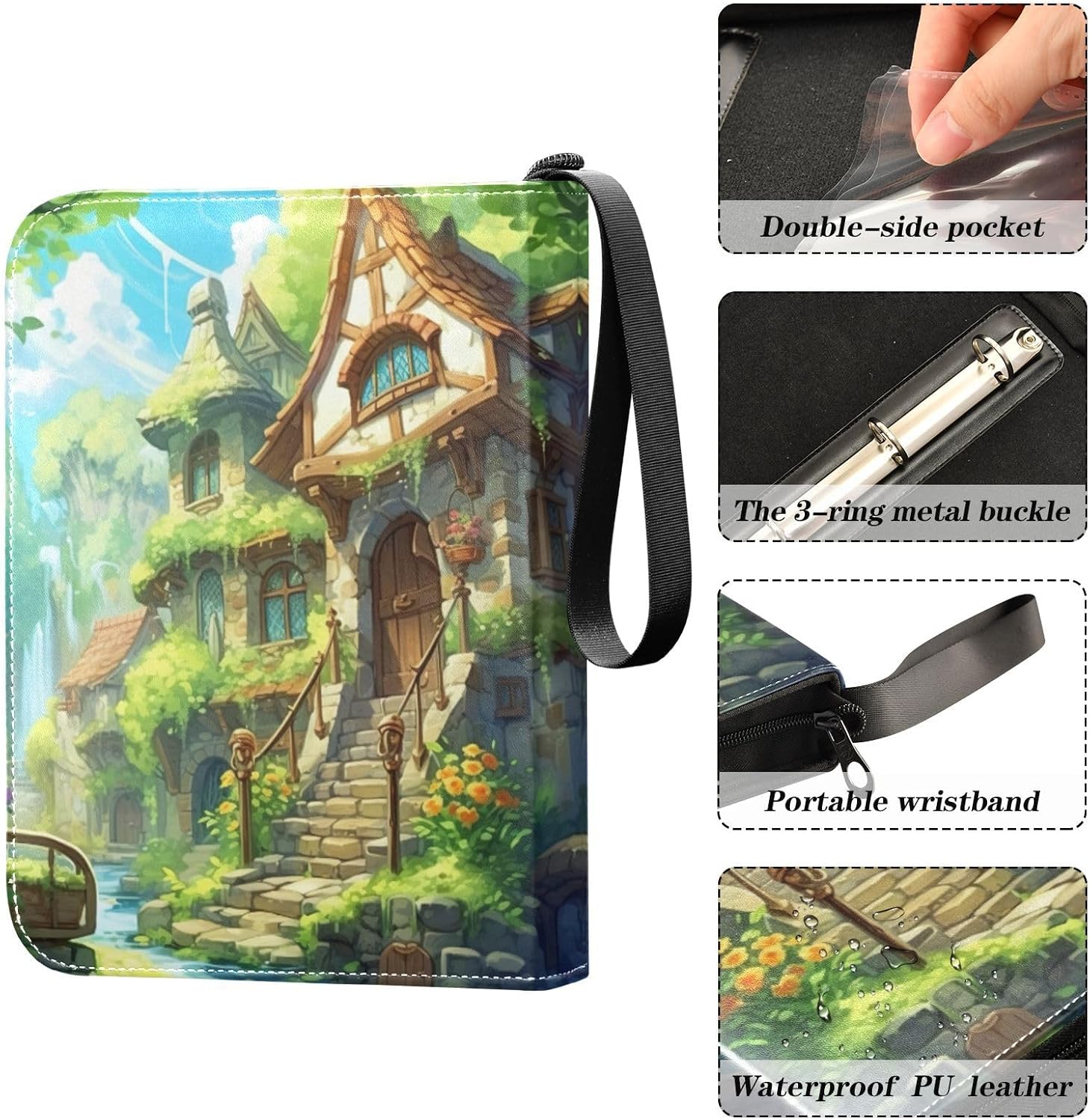 Fairytale House Waterproof Trading Card Binder,400-Pocket Trading Album Display Holder,Display Case with Card Sleeves Set for Soccer Card,Gaming Cards,and Other TCG 2011619