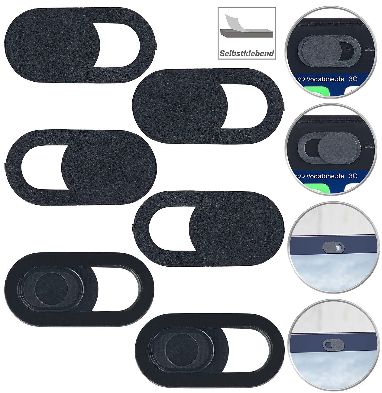 PEARL Webcam Schutz: 6er-Set Universal-Webcam-Abdeckungen mit Schiebe-Mechanismus (Kamera Schieber, Webcam Abdeckung Laptop, iPhone Smartphone)