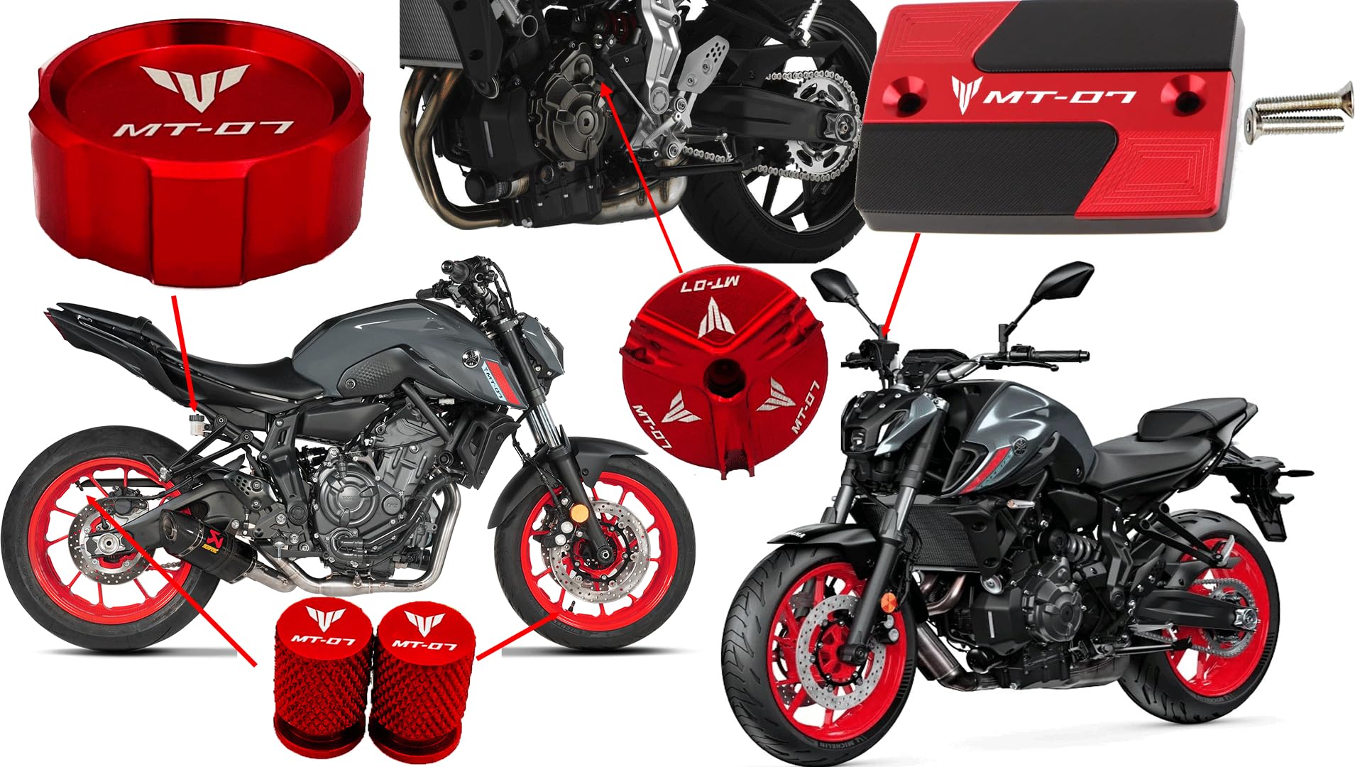 Lot 5 Accessoires Or Yamaha MT-07 / Tracer 700 2014-2024 – Couvercle Maître-Cylindre, Bouchons Frein, Huile & Valves
