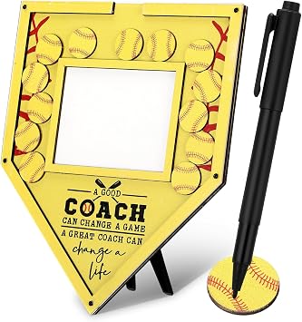 Yaomiao Softball Frame Coach Gift with Wood Chips Signature Pen Graduation Coach Frame Decoration Softball Appreciation Plate Plaque Sports Thank You Gift