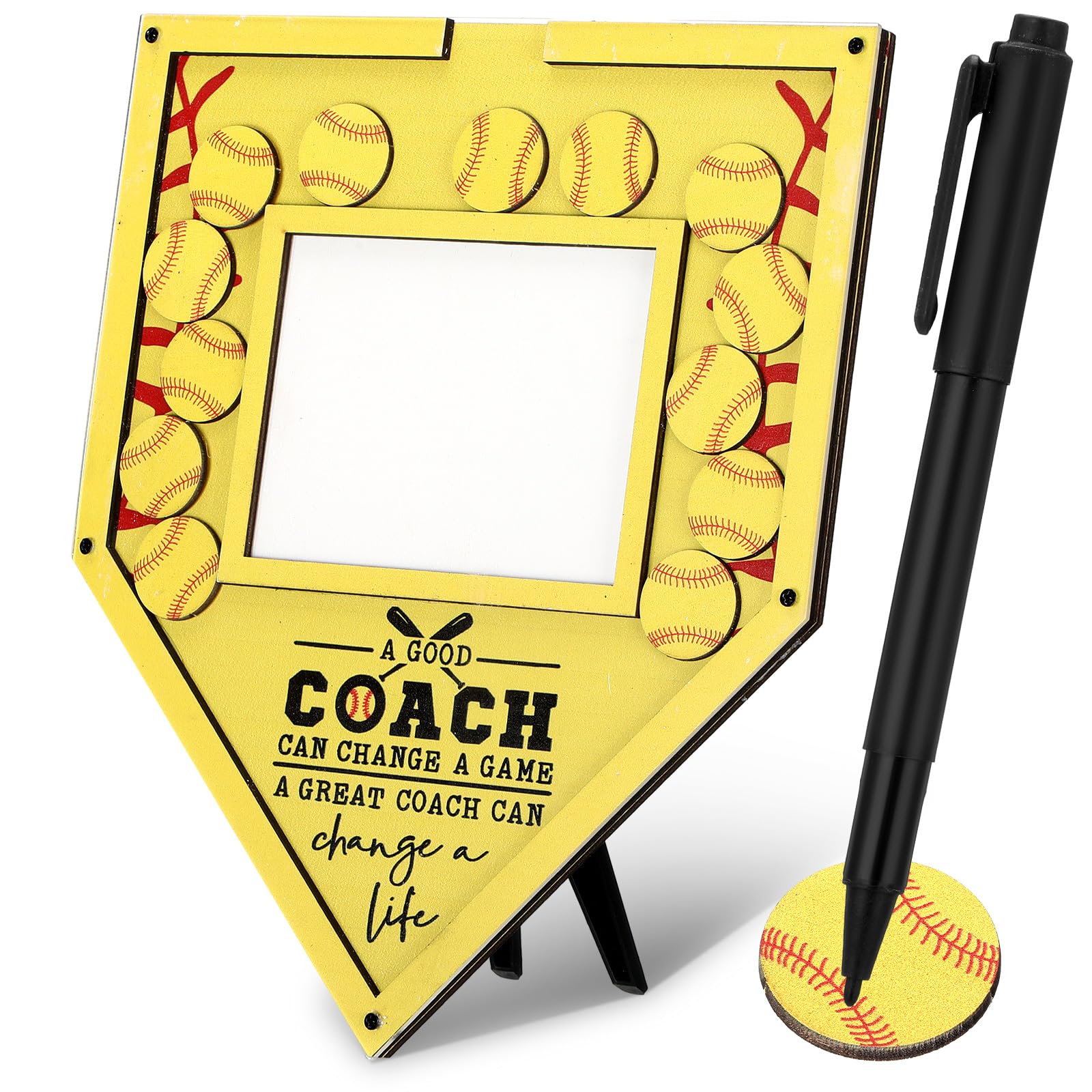 Yaomiao Softball Frame Coach Gift with Wood Chips Signature Pen Graduation Coach Frame Decoration Softball Appreciation Plate Plaque Sports Thank You